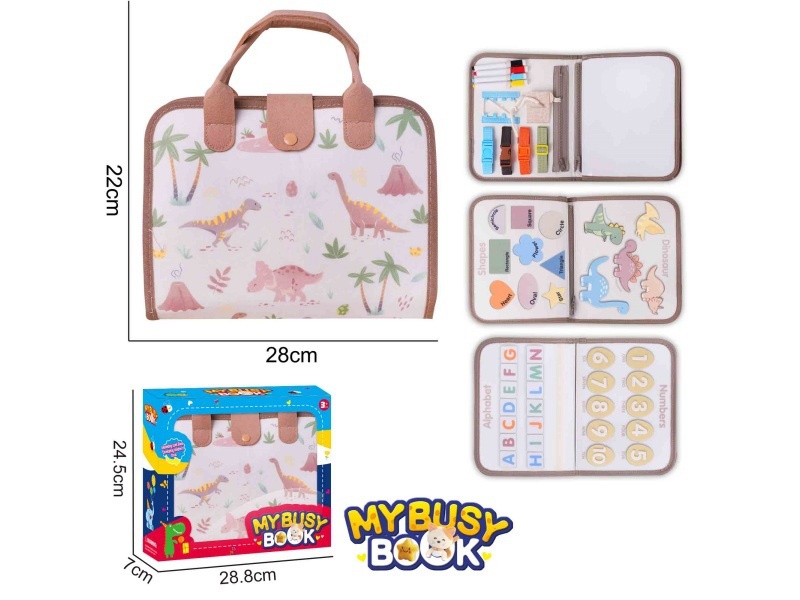 Montessori Early Childhood Education And Intelligence Development - 4-Page Dinosaur Busy Board In Khaki Felt