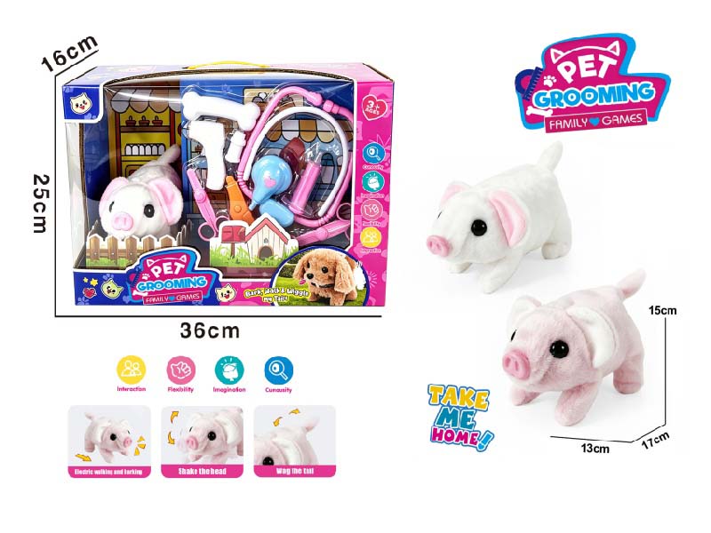 Play House B/O Plush Walking Pig (2 Colors) Paired With Medical Device Care Set