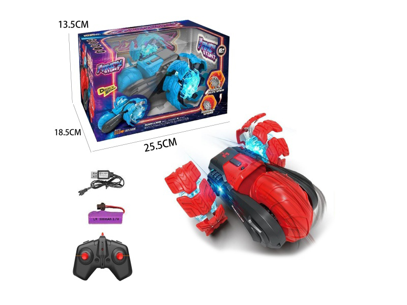 Remote Control Car Light Explosion Three-Wheeled Stunt Car Red And Blue (2.4G With Battery Included)