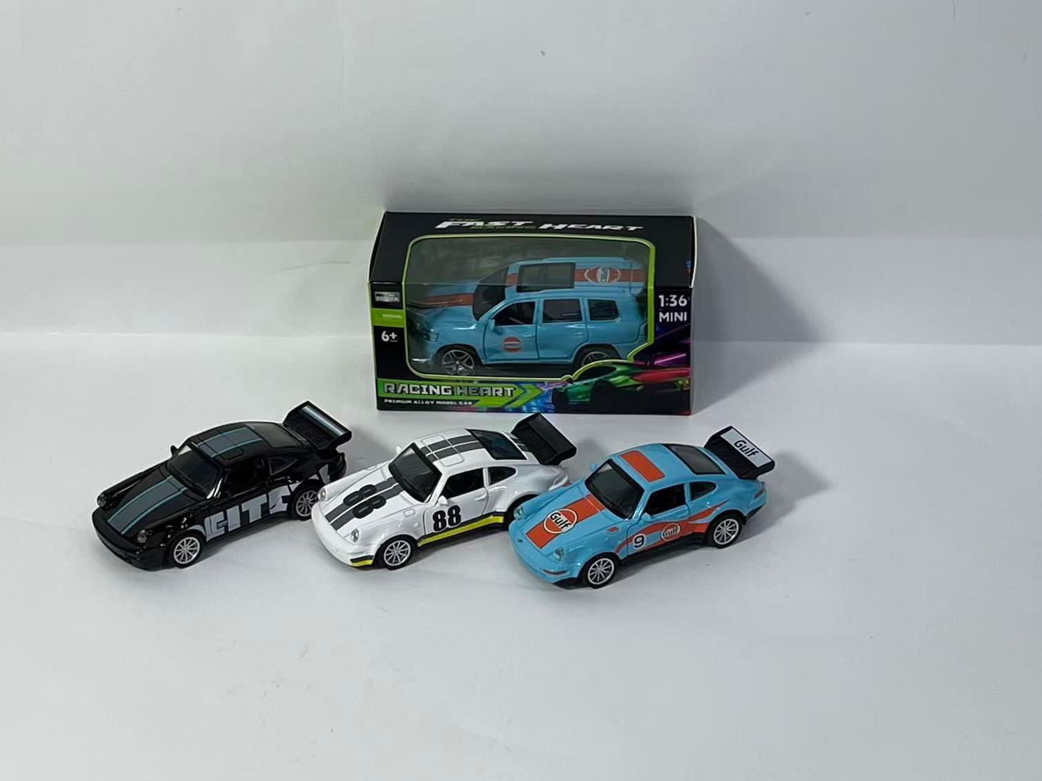 1:36 Alloy Rebound Porsche Factory Edition Mixed In Three Colors: Bay Blue, Pearl Black And Pearl White