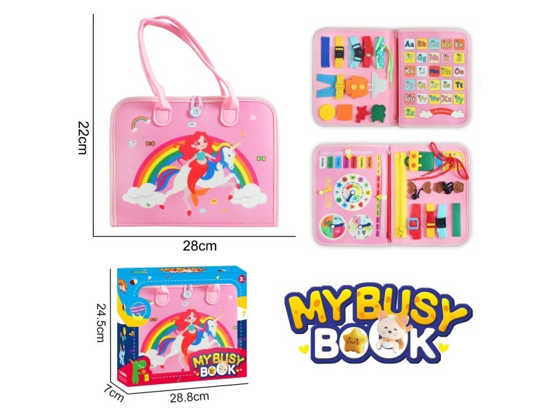 Montessori Early Childhood Education And Intelligence Development - Pink Felt 3-Page Rainbow Mermaid With Velcro