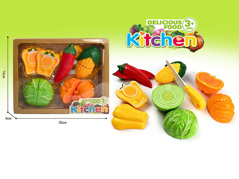 Simulation Wooden Box Cutting Vegetables Set