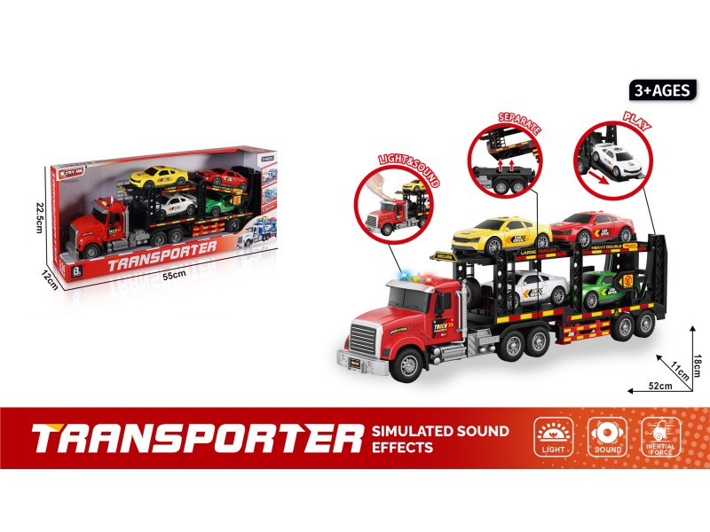 1:16 Sound And Light Inertial Double-Decker Transport Vehicle - Red (Package 3*Ag13)