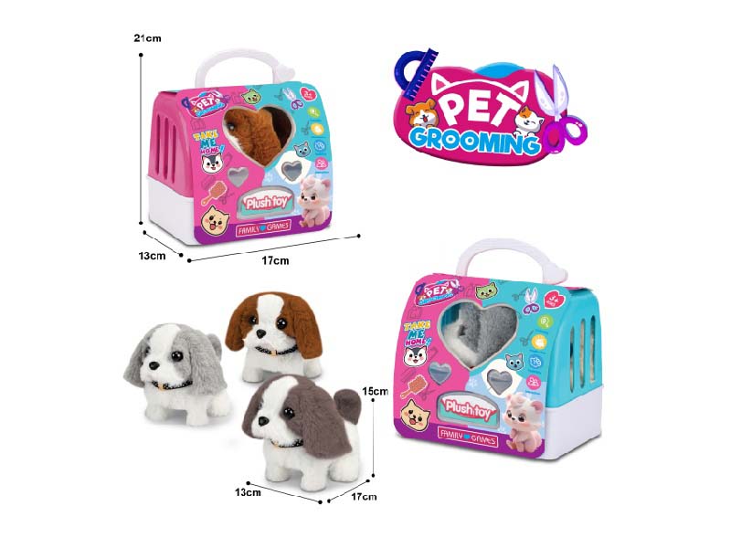 B/O Plush Dog + 2-Color Hand-Held Cage Three-Color Dog Mixed Package