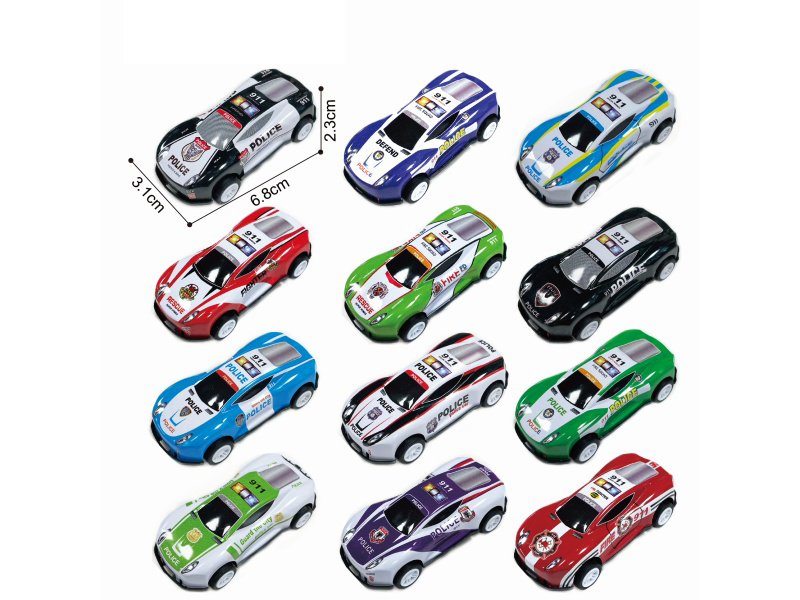 6.8 Racing Police Car Coasting Tin Car (12 Models Mixed)