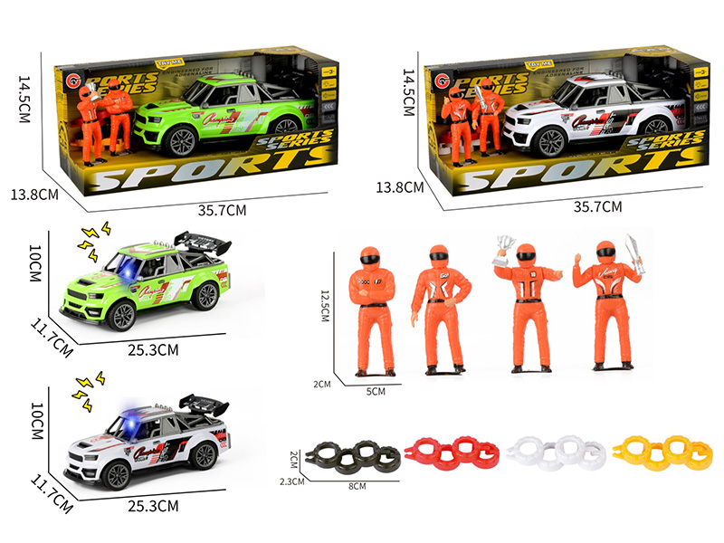 Friction Sports Car With Light And Sound + Racing Driver + Tire