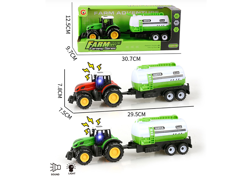 Friction Farm Tractor With Light And Sound + Water Tank Trailer