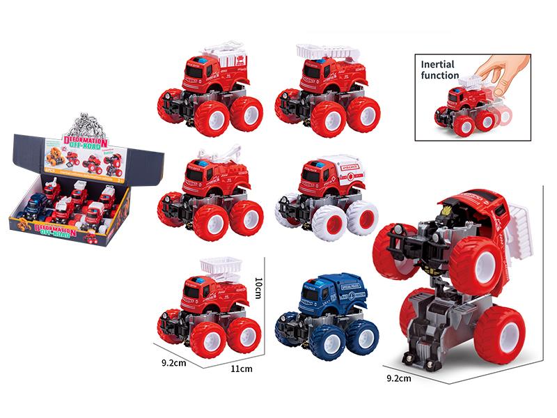 Friction Crash Deformation Off-Road Fire Engine 6pcs