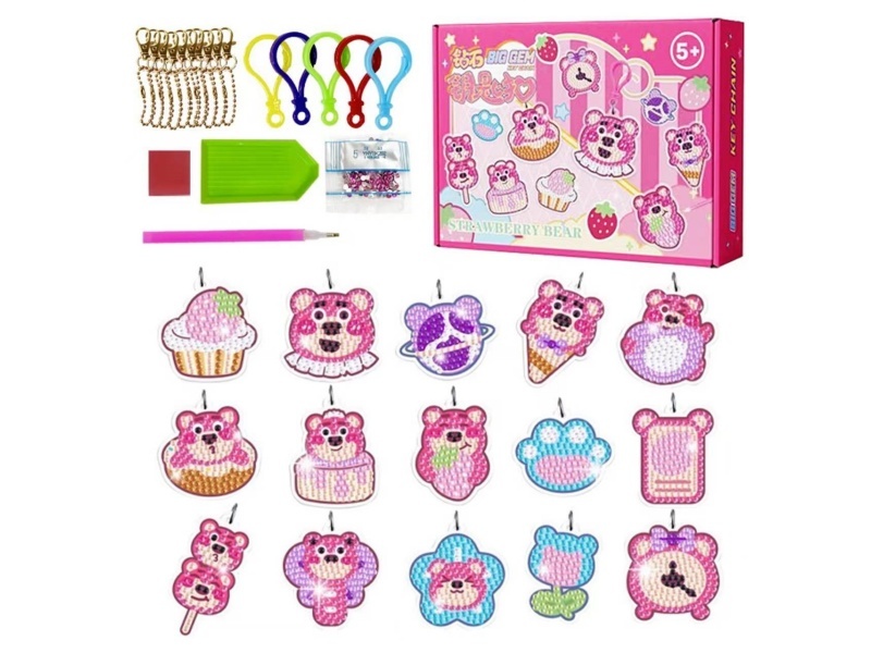 Strawberry Bear Cross-Border 5D Diy Handmade Diamond Painting Keychain - Acrylic Diamond Painting Pendant / Large Diamond Pendant Sk Gift Box Set