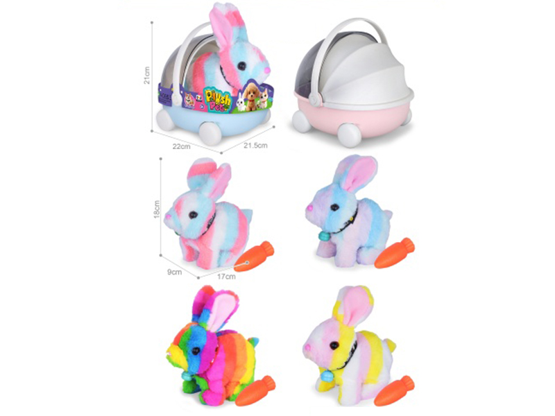 B/O Simulated Plush Pet Rabbit + Carrot + Hand Basket