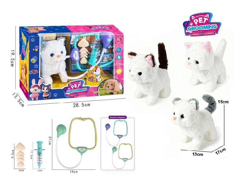B/O Plush Short-Tailed Cat House Play With Medical Equipment Care