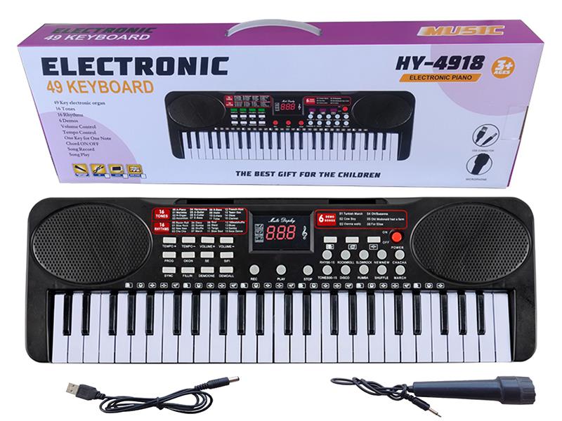 49 Keys Dual Speaker Electronic Organ(Black/With USB Cable/Microphone)