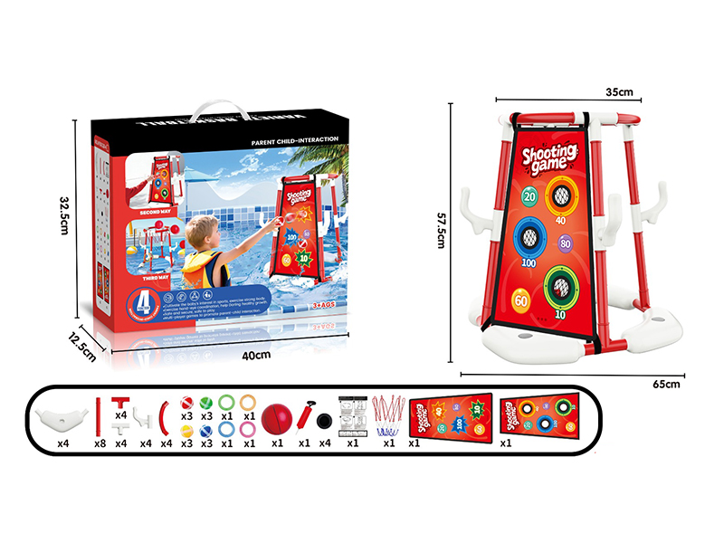 Three In One Red Water Basketball Stand(1 Ball + 12 Rings + 12 Sticky Balls)