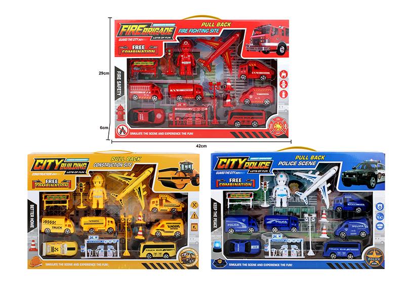 Engineering Trucks/Fire Engine/Police Cars Set