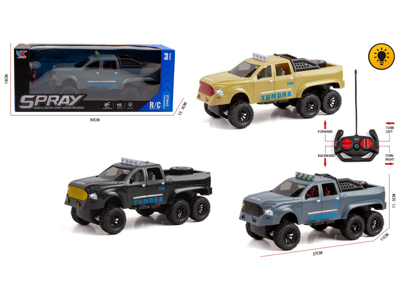 1:16 Six-Wheeled Toyota Off-Road Pickup 4CH: With Lights, Spare Tire, Remote Control Simulation Vehicle, No Power Included