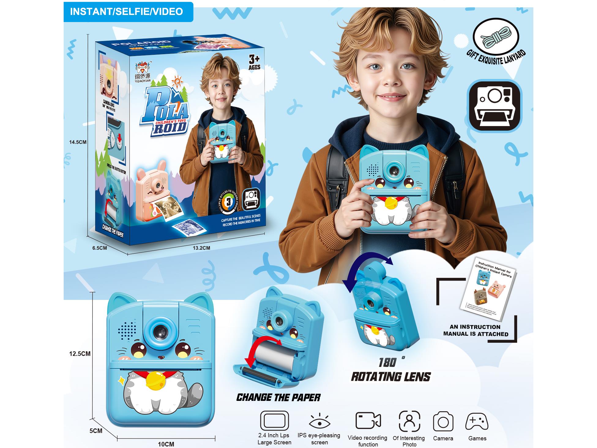 Children'S Flip Polaroid Camera Can Take Photos, Videos And Play Games (In  Shape Of A Kitten)