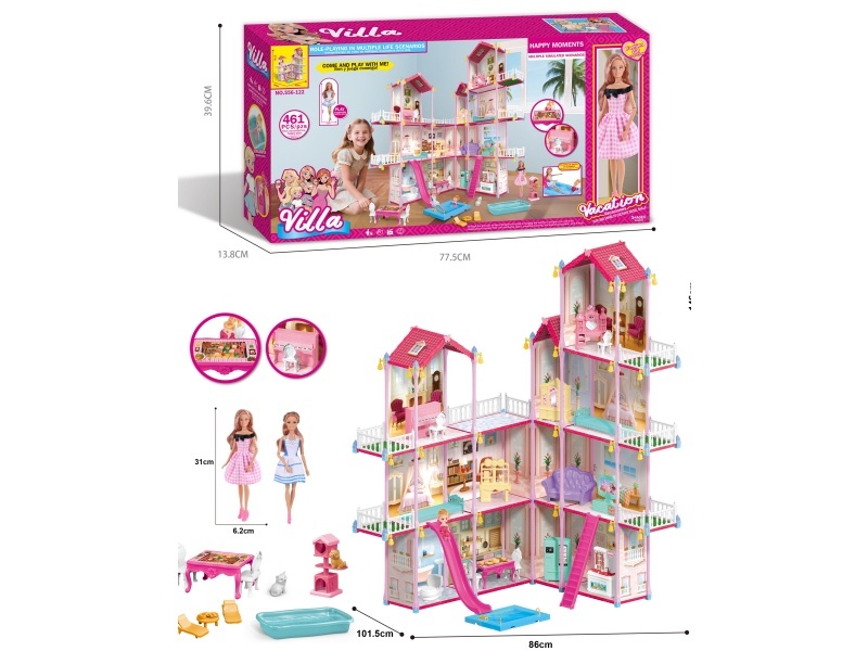 11-Inch Barbie Doll Diy Assembly Villa Playhouse Castle Toy 461Pieces Windowed Large Gift Box