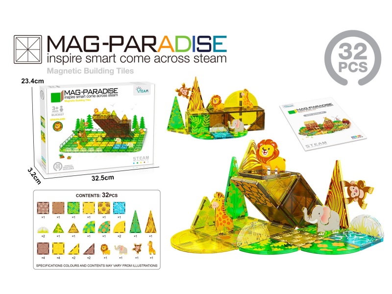 32 Pcs Grassland Animals – Magnetic Tiles