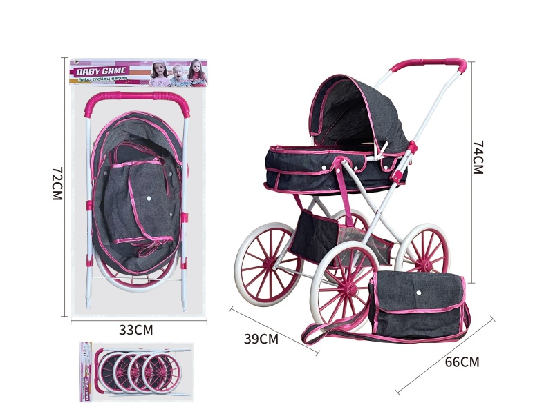 Denim Fabric Iron Stroller Toy(Extra Large Wheel)