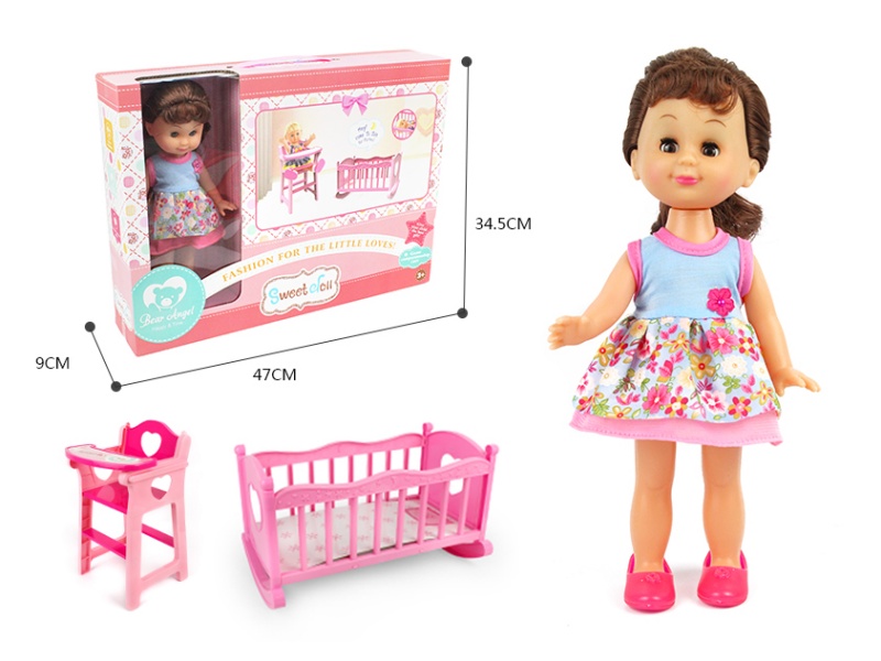 14-Inch Cute Girl 2-In-1 (Crib + Chair)