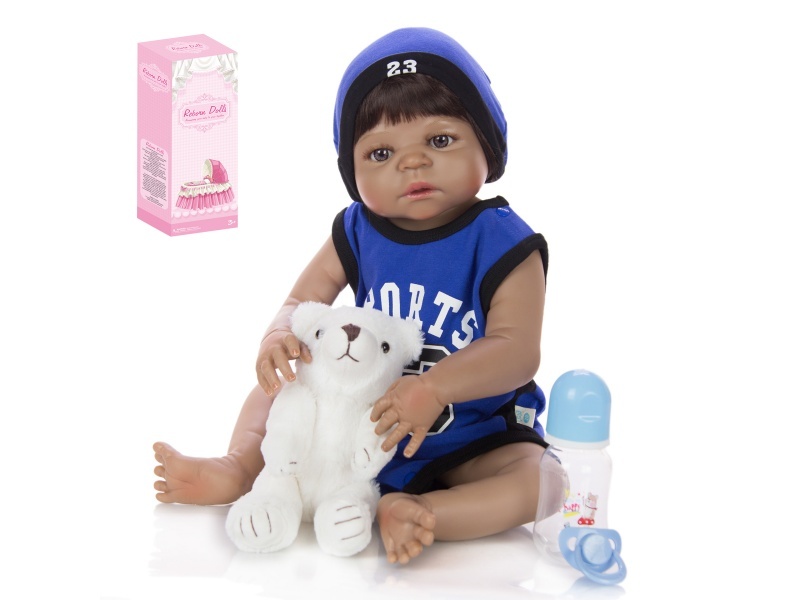 56Cm Rebirth Doll High-Fidelity Baby Doll (Ordinary Pp Car Hair) With Milk Bottle, Magnetic Pacifier, Diaper, Birth Card, Plush Bear