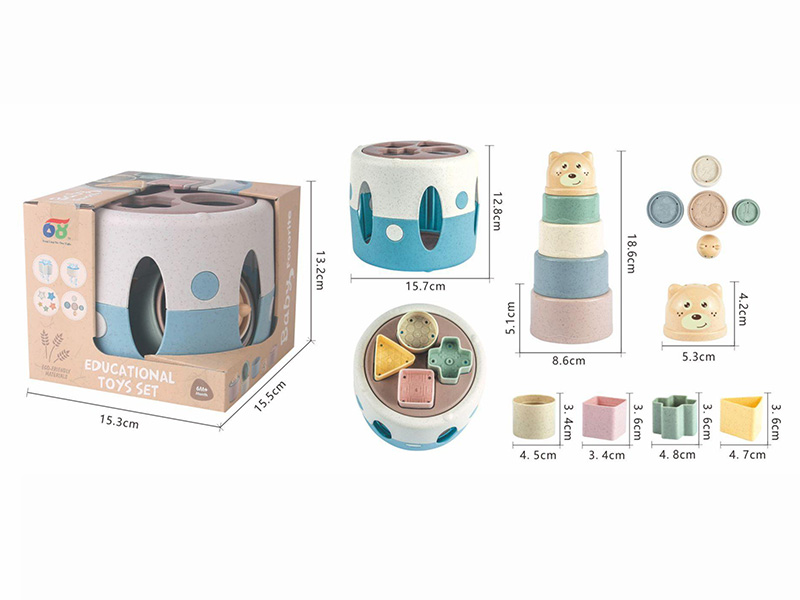 Straw Material Building Block Round Barrel Toy Set