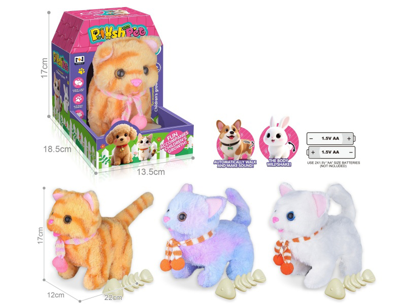 B/O Plush Pet Cat + Fishbone