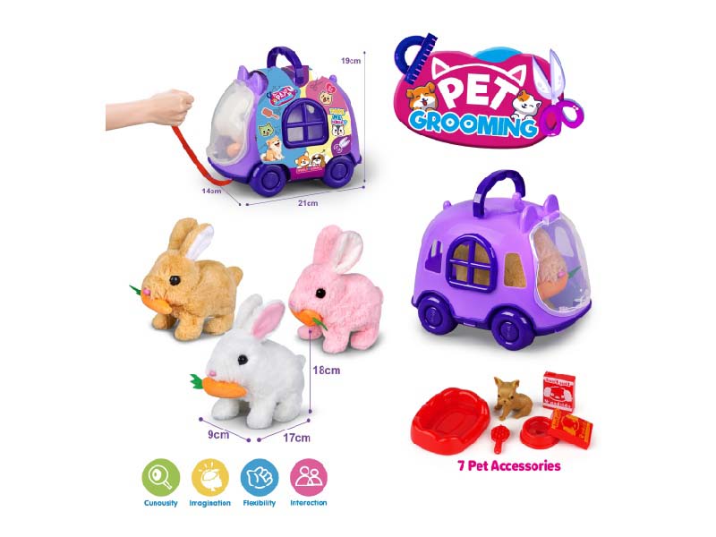 Purple Rope Cart + B/O Plush Radish Rabbit + Accessories