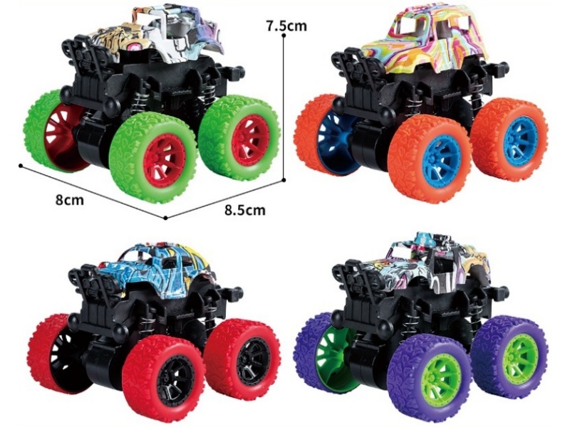 Friction Stunt Four-Wheel Drive Car Graffiti Solid Color (12-Piece Set)