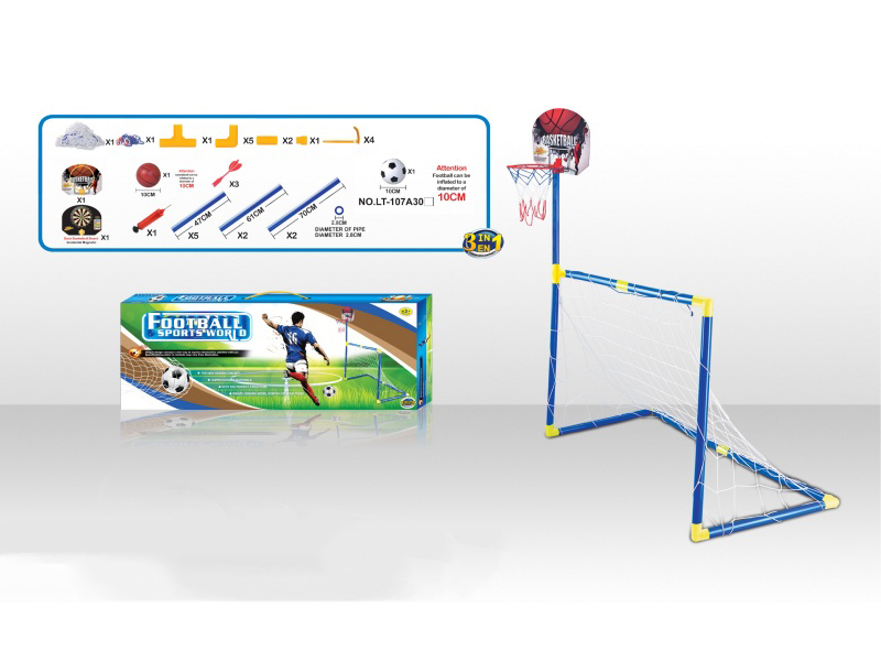 3-In-1 Football Goal + Basketball Backboard Target +12 CM Football
