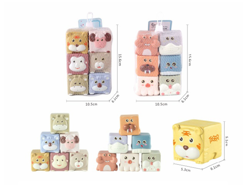 Straw Material Soft Plastic Animal Cube 6PCS