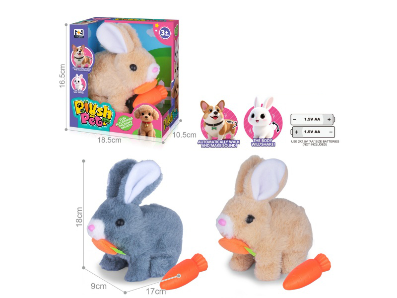 B/O Simulated Plush Pet Rabbit With Carrot + Carrot