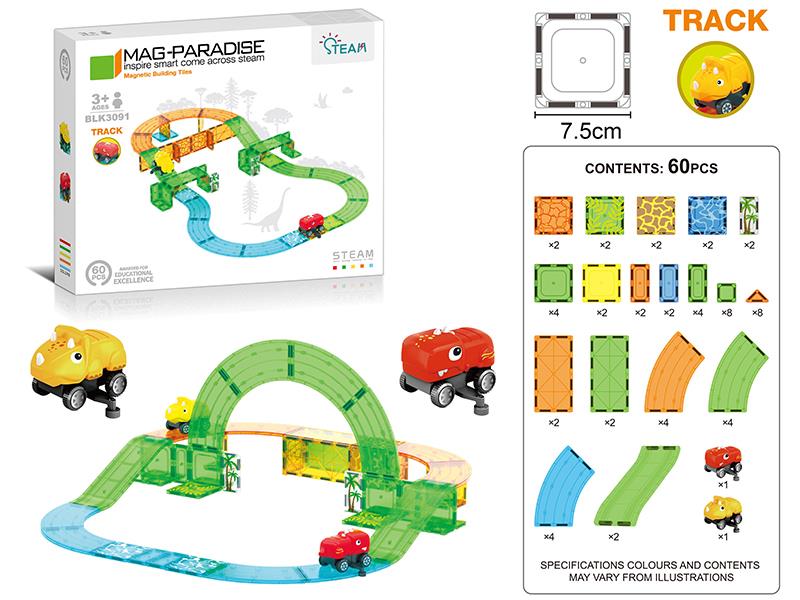 Magnetic Tiles Dinosaur Track Car 60pcs
