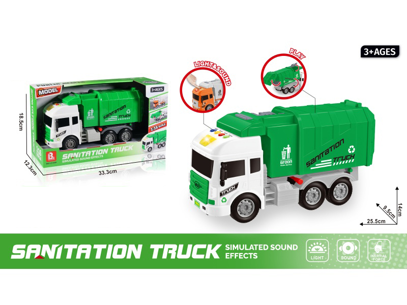 1:16 Sound And Light Inertial Sanitation Vehicle - Green (Battery Not Included :2*Aaa)