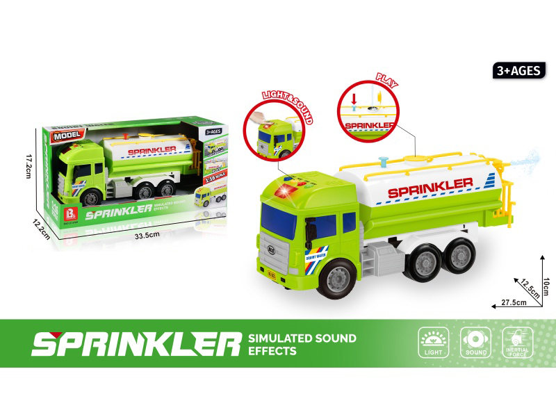 1:16 Sound And Light Inertial Water Sprinkler Truck - Green (Electricity Not Included :2*Aaa)