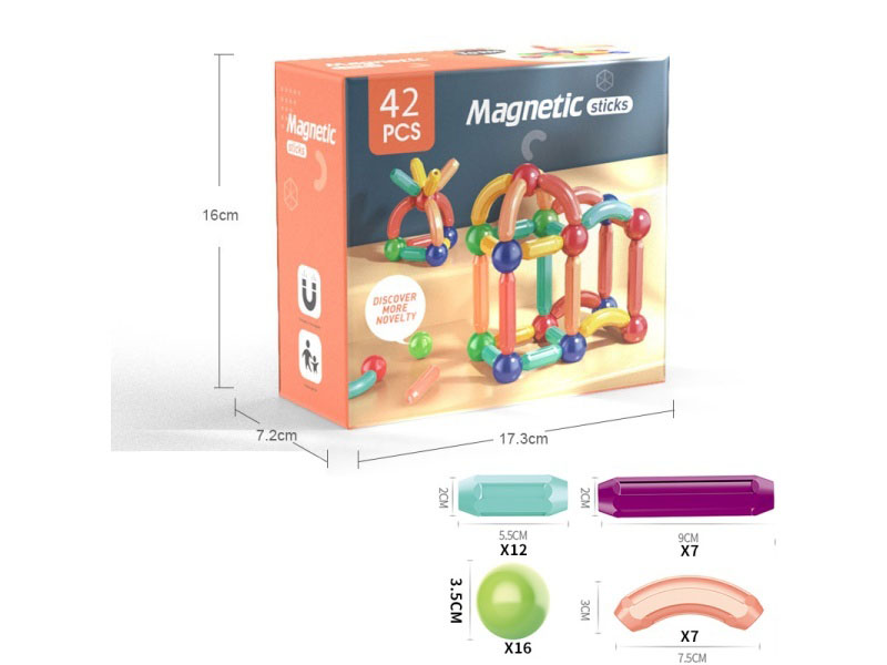 42Pcs Strong Magnetic Field (Ball Diameter 3.5Cm, Rod Magnetic Field 3500Gs)