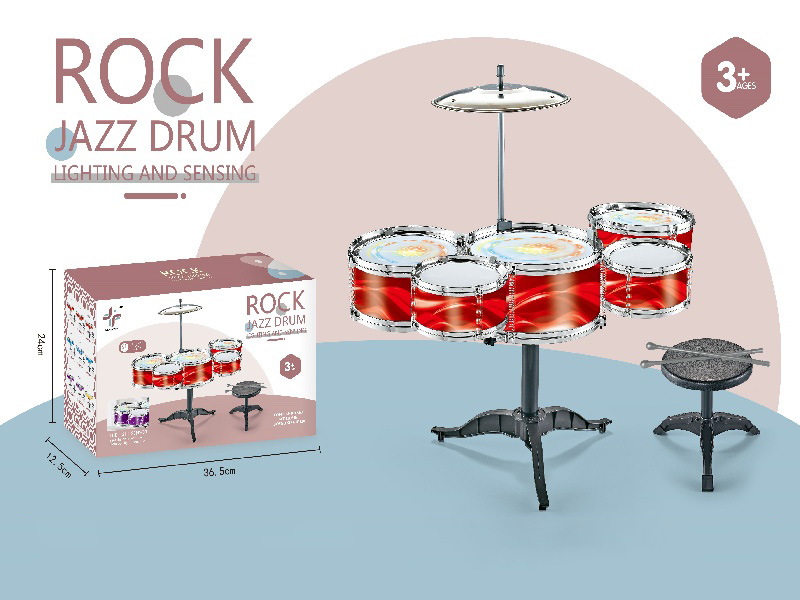 Cool Red Five-Drum Children'S Jazz Drums/Three-Lamp Electrification