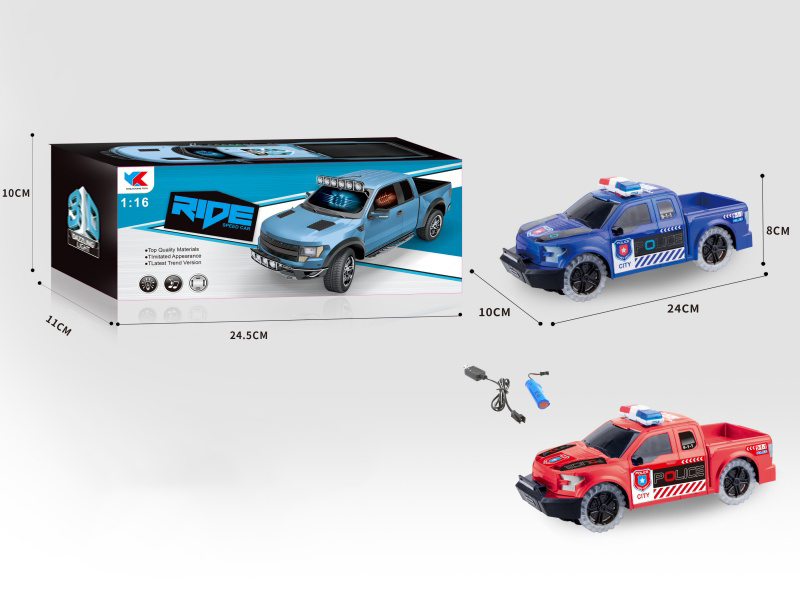 Electric Universal 3D Lights + Wheel Seven-Color Lights 1:16 Ford H150 Raptor Off-Road Police Car; 