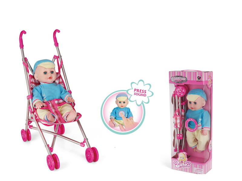 Stainless Steel Stroller With 12-Inch Blown Bottle Dolls
