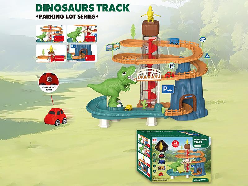 B/O Dinosaur Track Parking Lot With 3 Slide Cars