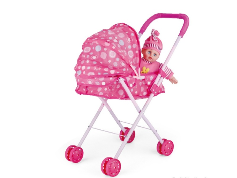 An Iron Baby Stroller With A 14-Inch Doll