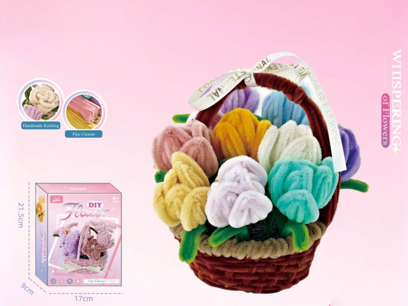 Diy Twisted Stick Flower Basket With Colorful Velvet Flower Clusters