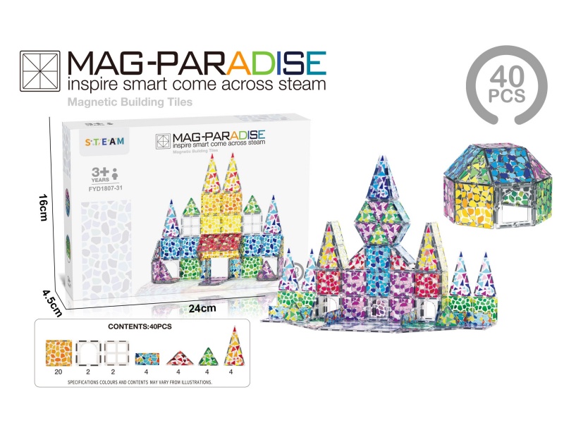 40-Piece Geometric Printed Magnetic Tiles