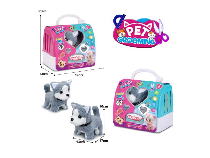 B/O Plush Husky (One Color) + 2-Color Hand-Held Cage