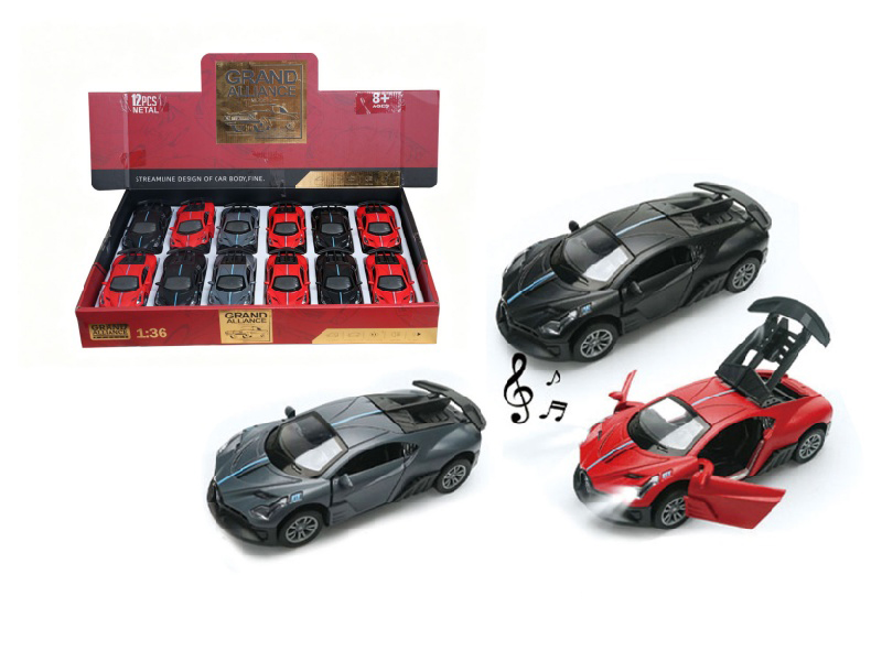 1:36 Force Alloy Car Model - Bugatti With Lights And Music (3-Color Mixed Set) (12 Pieces/Display Box)