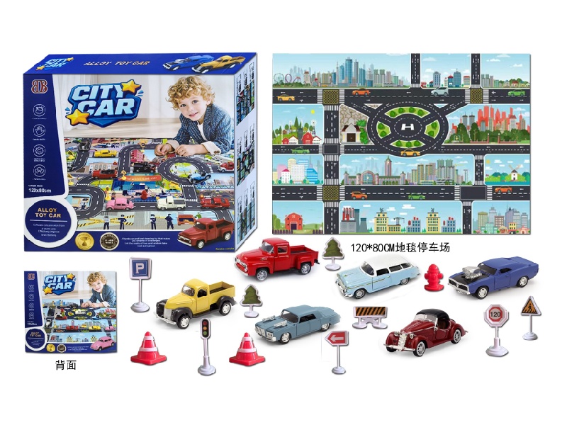 Alloy Car + Carpet Parking Lot +6 Alloy Cars