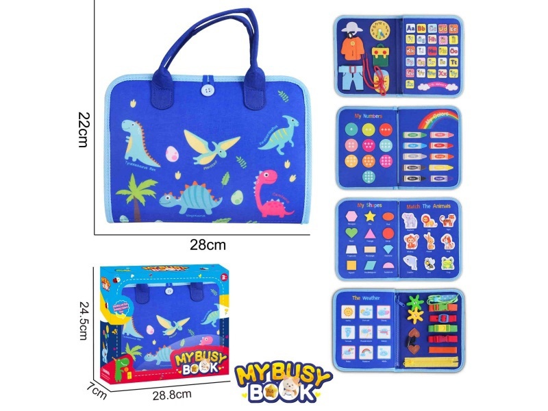 Montessori Early Childhood Education And Intelligence - Blue Felt 5-Page Dinosaur Busy Edition