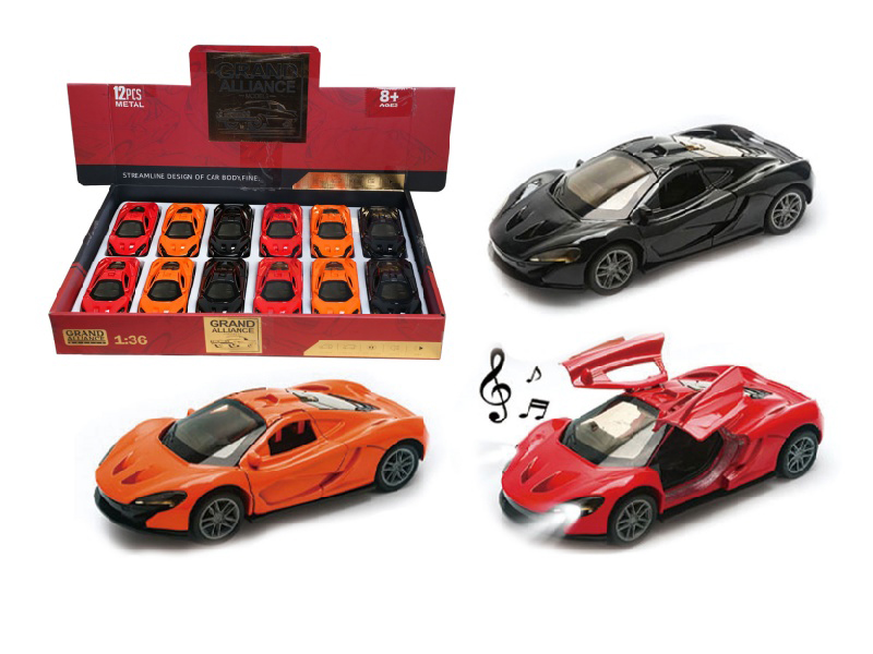 1:36 Force Alloy Car Model - Mclaren P1 With Lights And Music (3-Color Mixed Set) (12 Pieces/Display Box)
