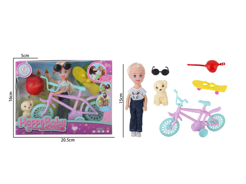 6-Inch Realistic Little Girl Bicycle, Skateboarding Girl