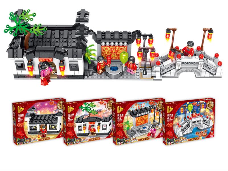 Chinese-Style 4 In 1 Small Particle Building Blocks 730pcs